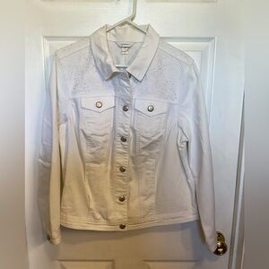 CJ Banks White Embroidered Denim Jacket